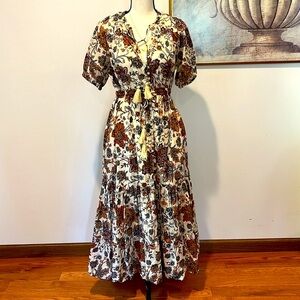 Elan Floral Maxi Dress - Cream and Brown